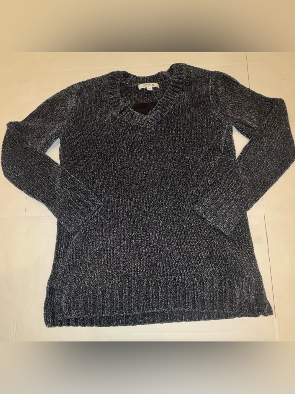 Orvis Dark Charcoal V-Neck Chenille Sweater